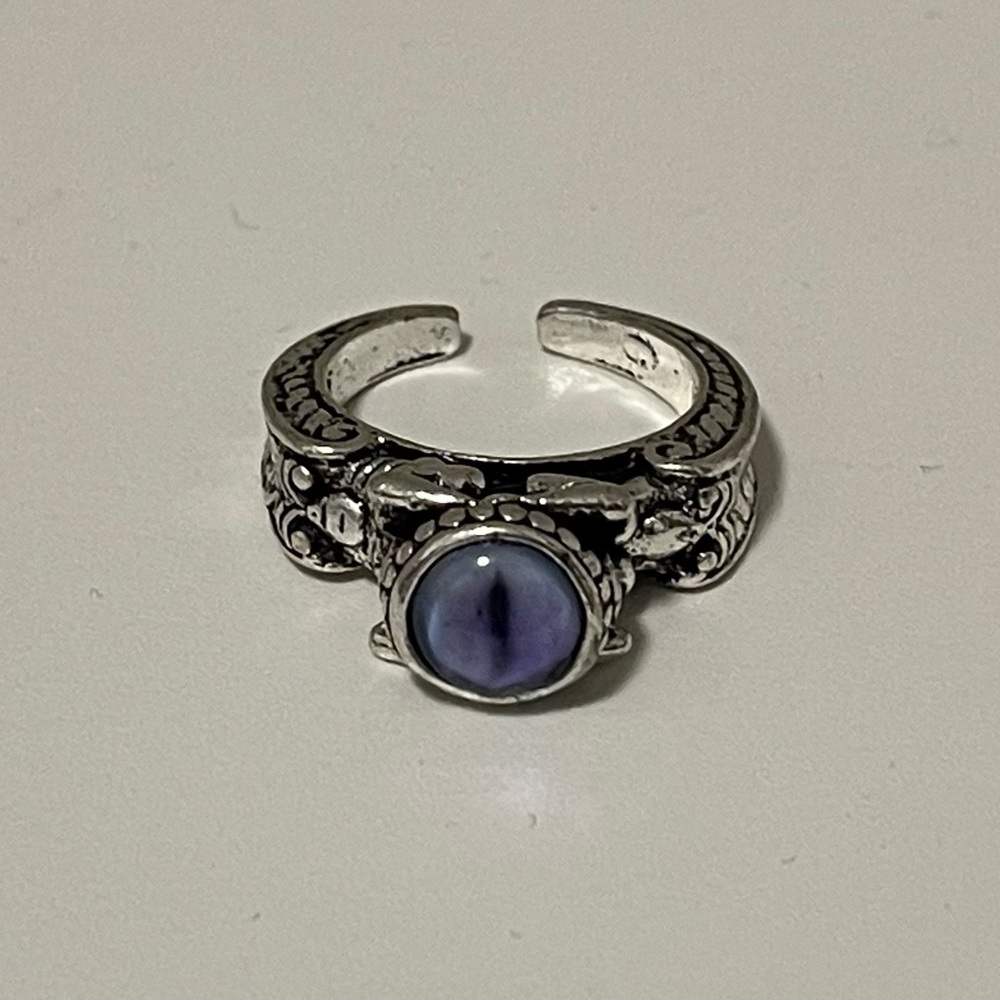 Brand New Unisex Size 2 Amethyst Cat-Eye Ring Stainless Steel Adjustable Size - Picture 1 of 7